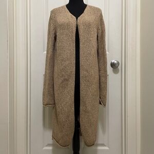 Vintage GAP Chunky Knit Open Front Long Cardigan Sweater Duster Camel Cotton XL